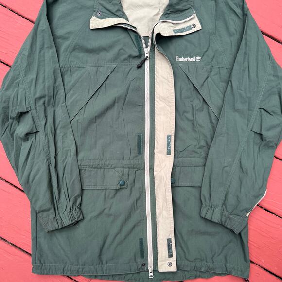 Vintage Y2K Timberland Weathergear Lightweight Jacket Green Parka Windbreaker L - Picture 10 of 11